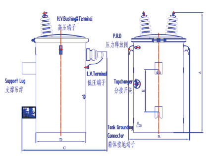 10kv～36kv Class Single-Phase Pole-Mounted Distribution Transformer